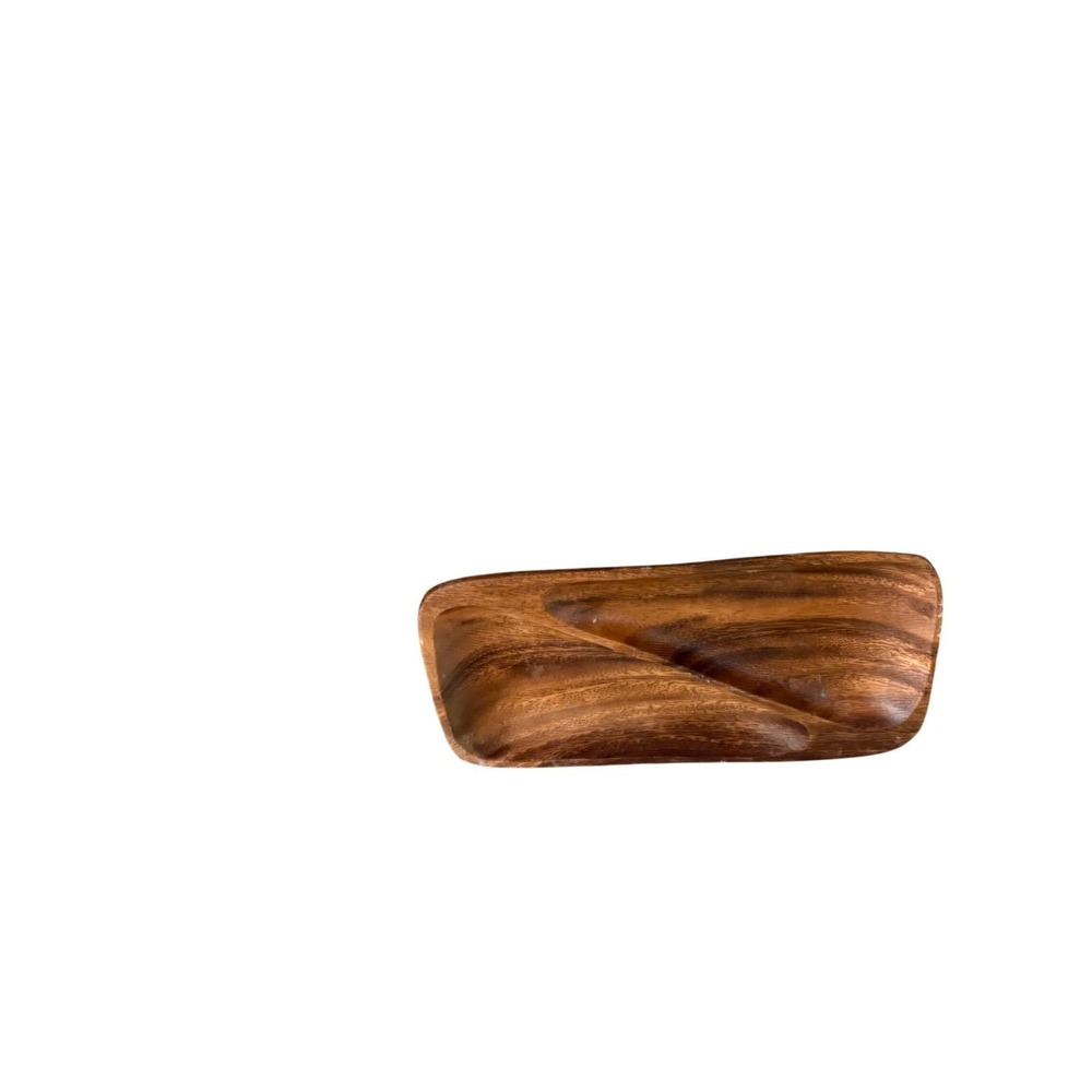 Vintage Monkey Pod Wood Divided Tray Rectangular Serving Dish Philippines 9.5in - Picture 4 of 5